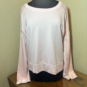 PJ Harlow Izzy Sweatshirt, Blush, Long-Sleeve Satin Cuff Crew Neck, Large